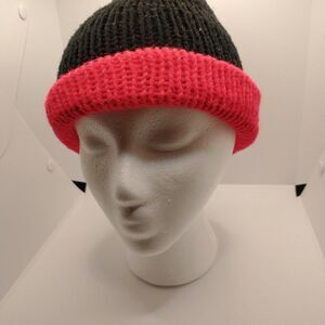 Hand Crafted Knit Unisex Hat Black Beanie Winter Warm Ski Cap Fisherman Style